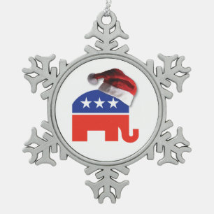 Republican Elephant wearing a Santa Claus Hat Snowflake Pewter Christmas Ornament