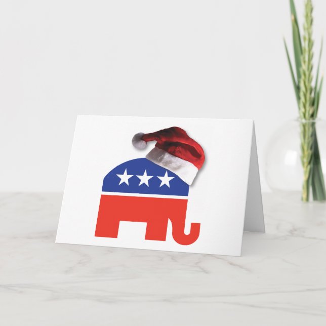 Republican Elephant wearing a Santa Claus Helmet Holiday Card (Front)