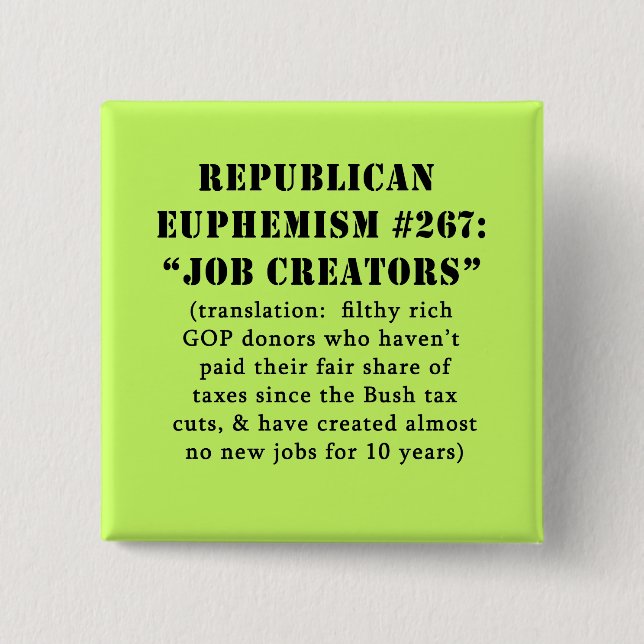 Republican Euphemism Job Creators JOKE 2 Inch Square Button (Front)