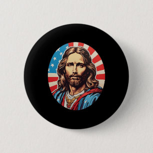Republican Jesus – Bold Pop Art With American Flag 2 Inch Round Button