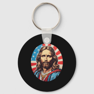 Republican Jesus – Bold Pop Art With American Flag Keychain