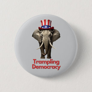 Republican Party Elephant Trampling Democracy 2 Inch Round Button