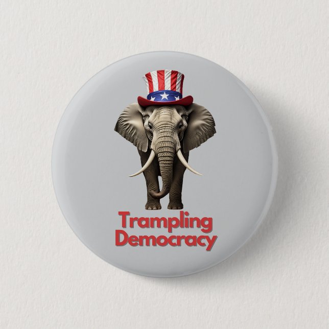 Republican Party Elephant Trampling Democracy 2 Inch Round Button (Front)