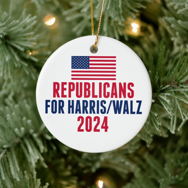 Republicans for Harris Walz American Christmas Ceramic Ornament (Tree)