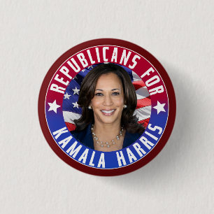 Republicans for Kamala Harris President Photo 2024 1 Inch Round Button
