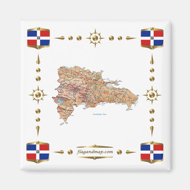 République Dominicaine Carte + Indicateurs Magnet (Devant)