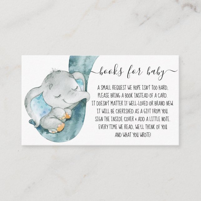 Request for Baby Shower Cute Elephant Boy Book  Enclosure Card (Front)