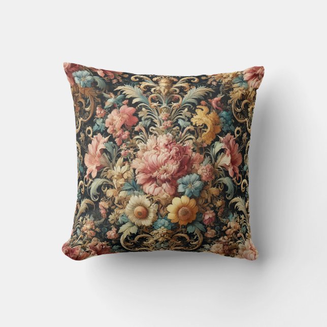 Requiem for Arcana – Gothic Floral Design Throw Pillow (Front)