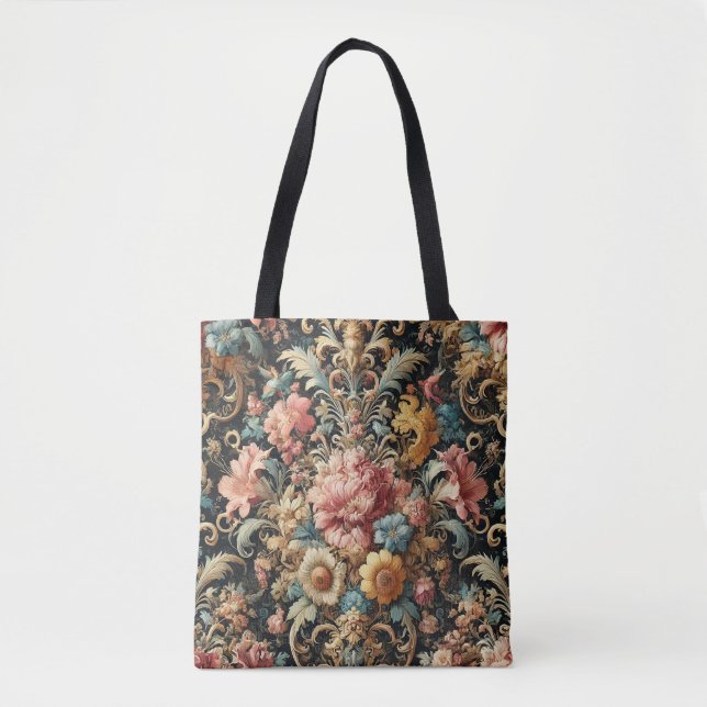 Requiem for Arcana – Gothic Floral Design Tote Bag (Front)