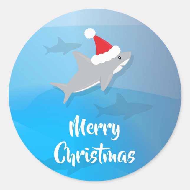 Requin avec Santa Hat Joyeux Sticker de Noël (Devant)