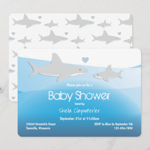 Requins mignons et océan   Invitation Baby shower