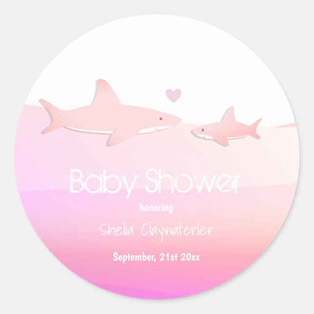 Requins mignons et rose océan | Sticker Baby showe (Devant)