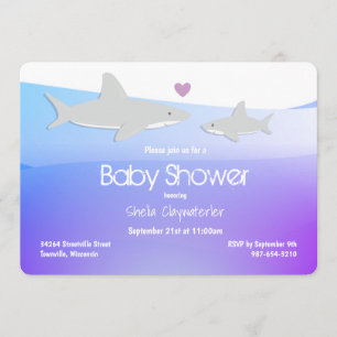Requins mignons Océan violet   Invitation Baby sho