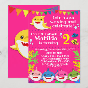 Requins rose Invitation d'anniversaire
