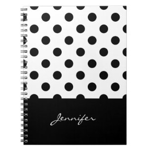 Rero Black and White Polka Dots Pattern with Name Notebook