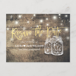 Resave the Date Wedding Postponement Mason Jars Announcement Postcard