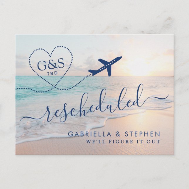 Rescheduled Beach Destination Wedding Date TBD Announcement Postcard (Front)