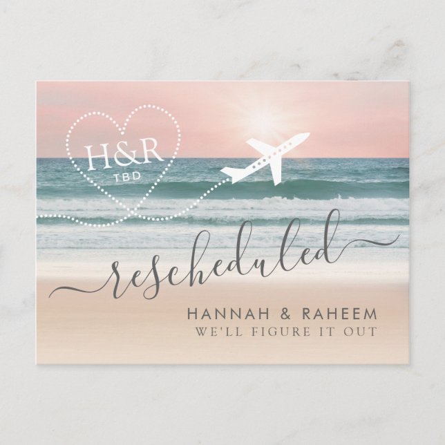 Rescheduled Beach Wedding Notification Postcard (Front)