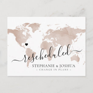 Rescheduled Postponed Destination Wedding Map Announcement Postcard
