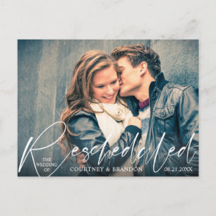 Rescheduled Wedding Changed Date Modern Script Postcard