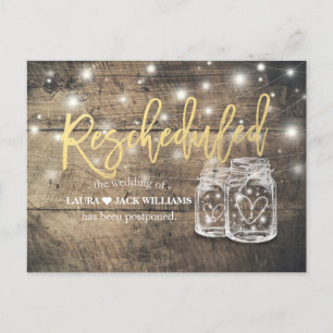 Rescheduled Wedding Postponement Mason Jars Wood Announcement Postcard