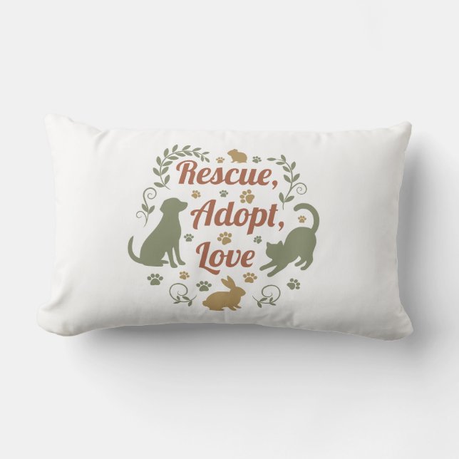 Rescue, Adopt, Love Lumbar Pillow (Front)