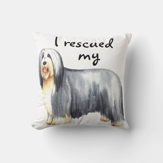 Rescue Bearded Collie Throw Pillow (Front)