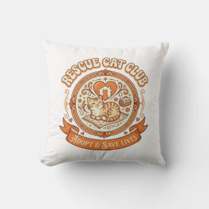 Rescue Cat Club Cat Rescue Adoption Vintage Vector Throw Pillow