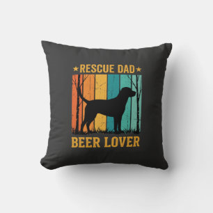 Rescue Dad Beer Lover Vintage Dog Throw Pillow