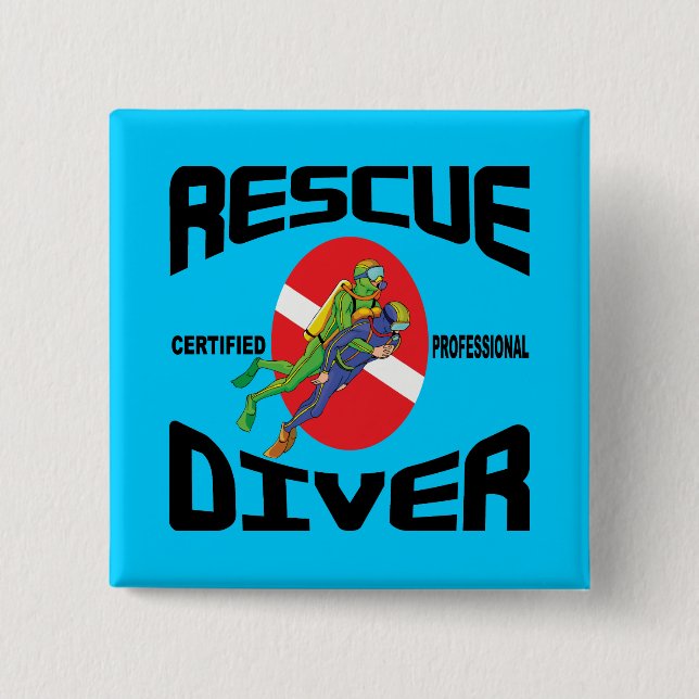 Rescue Diver 2 Inch Square Button (Front)