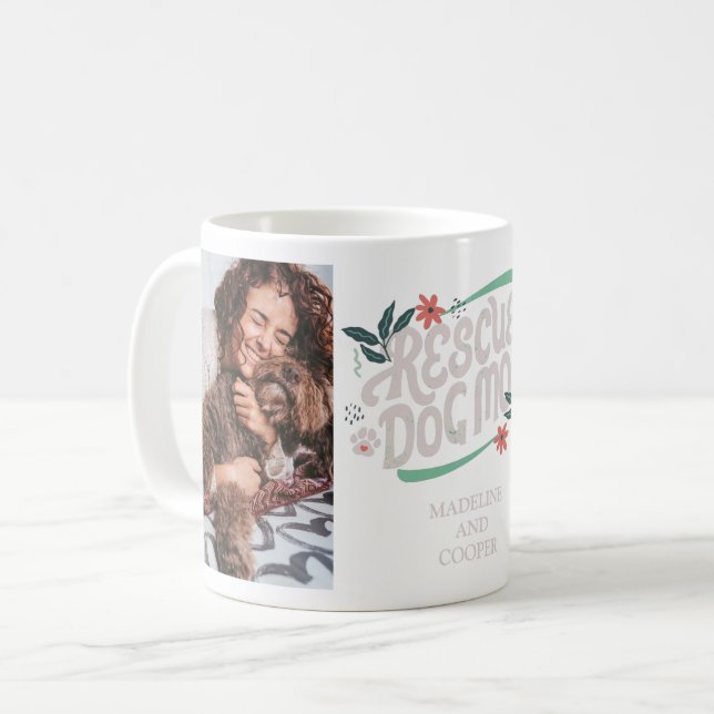 Rescue Dog Mom 2 Photo Coffee Mug (Front Left)