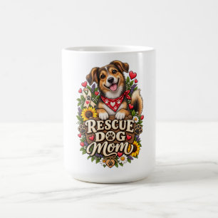 Rescue Dog Mom Cute Paw Print Floral Dog Coffee Mug