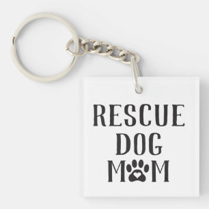 Rescue Dog Mom Heart Paw Print Keychain