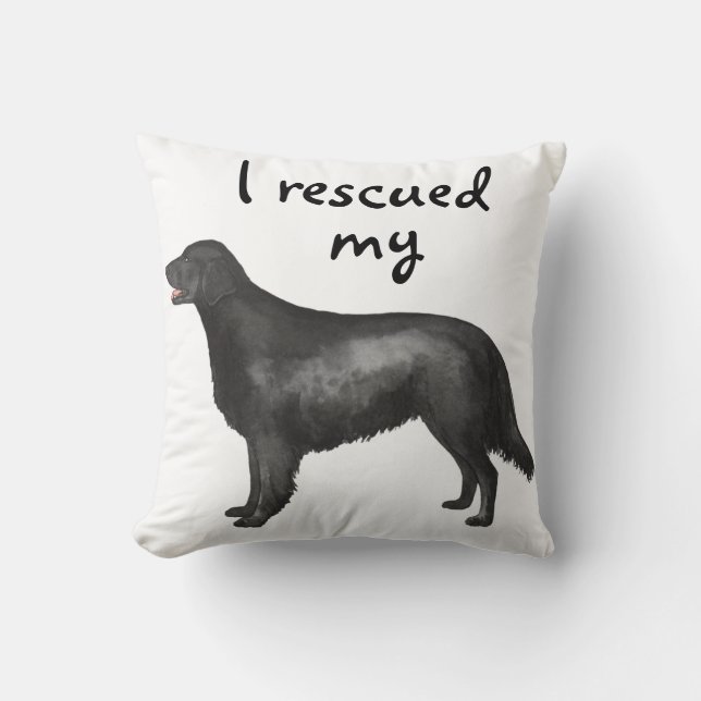 Rescue Flat-Coated Retriever Throw Pillow (Front)