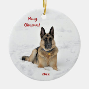Rescue German Shepherd Dog in Winter Snow Ceramic  Ceramic Ornament