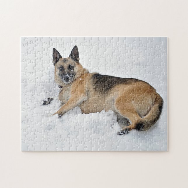 Rescue German Shepherd in Snow Jigsaw Puzzle (Horizontal)