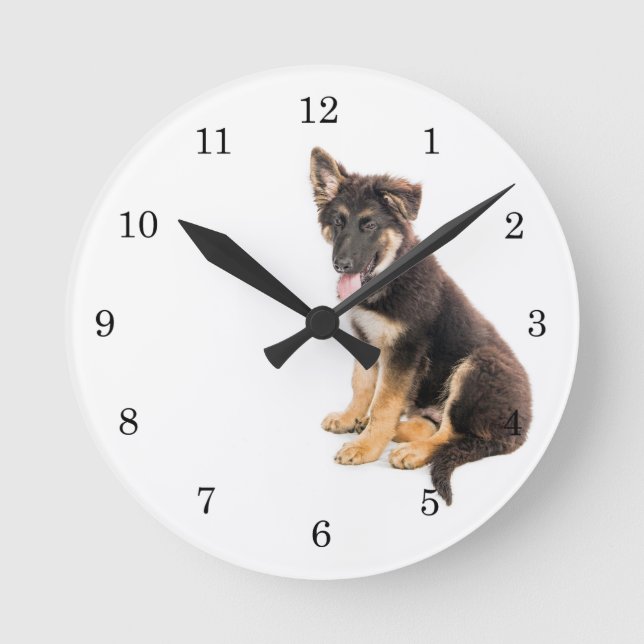 Rescue German Shepherd Puppy Round Clock (Front)