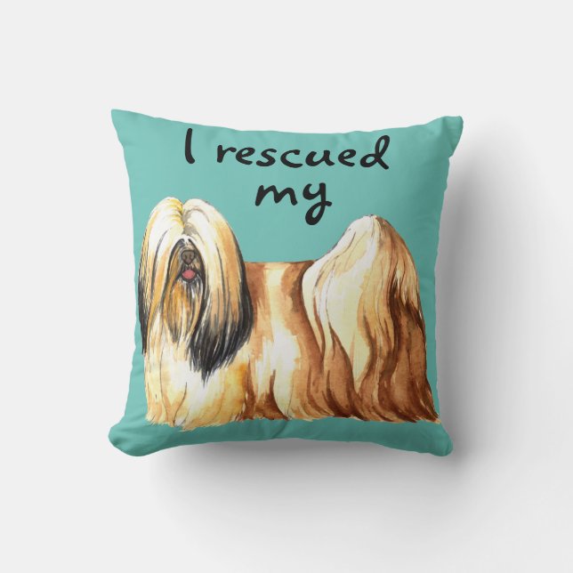 Rescue Lhasa Apso Throw Pillow (Front)
