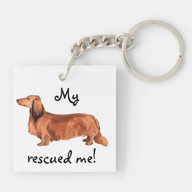 Rescue Longhaired Dachshund Keychain (Back)