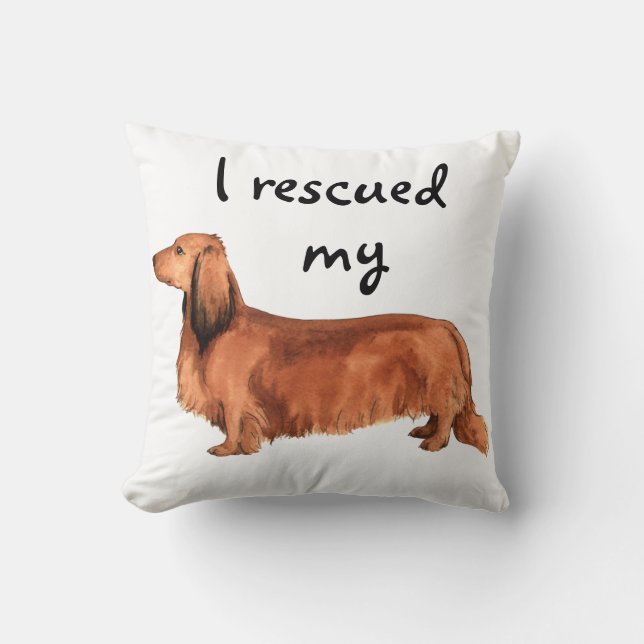 Rescue Longhaired Dachshund Throw Pillow (Front)