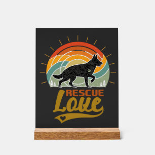 Rescue Love Dog Retro Sunset Trees Acrylic Sign