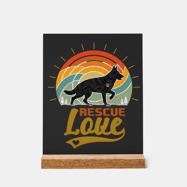 Rescue Love Dog Retro Sunset Trees Acrylic Sign (Front)