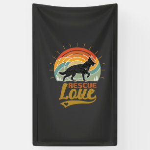 Rescue Love Dog Retro Sunset Trees Banner