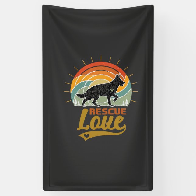 Rescue Love Dog Retro Sunset Trees Banner (Vertical)