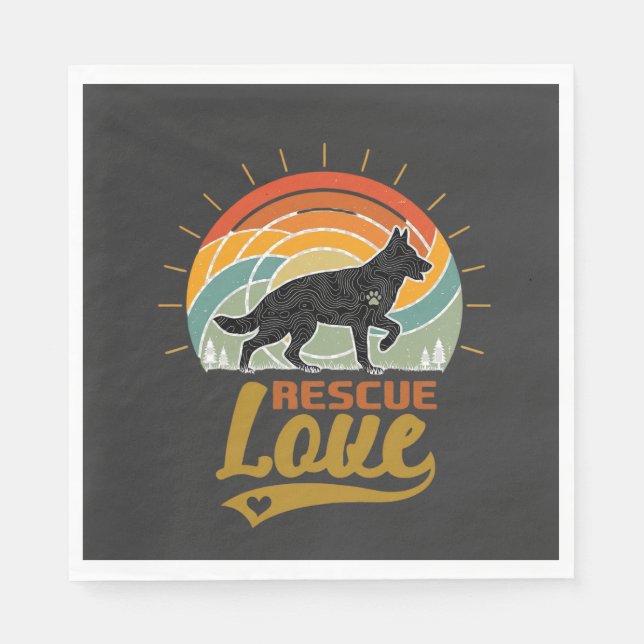 Rescue Love Dog Retro Sunset Trees Napkin (Front)