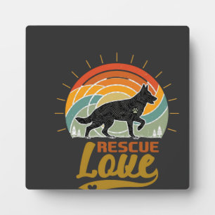 Rescue Love Dog Retro Sunset Trees Plaque