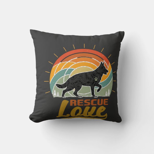 Rescue Love Dog Retro Sunset Trees Throw Pillow (Front)