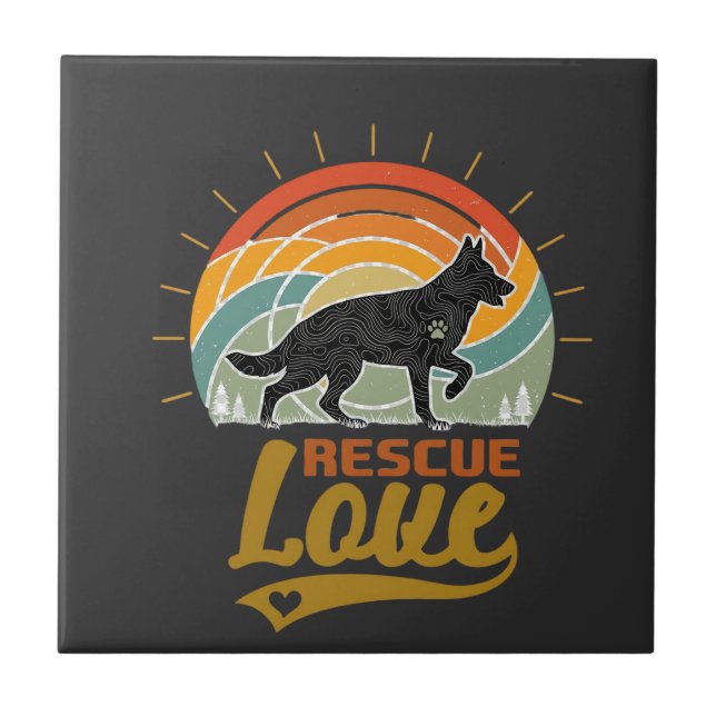 Rescue Love Dog Retro Sunset Trees Tile (Front)