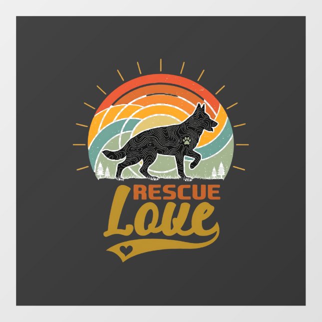 Rescue Love Dog Retro Sunset Trees Window Cling (Sheet)