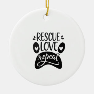 Rescue Love Repeat Dog Paw Tee Ceramic Ornament